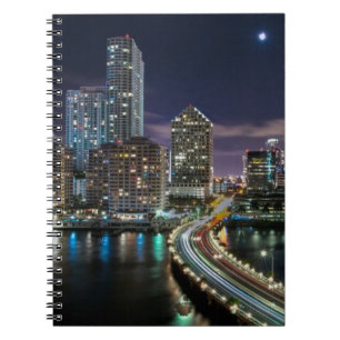 Skyline of Miami city with bridge at night Notebook