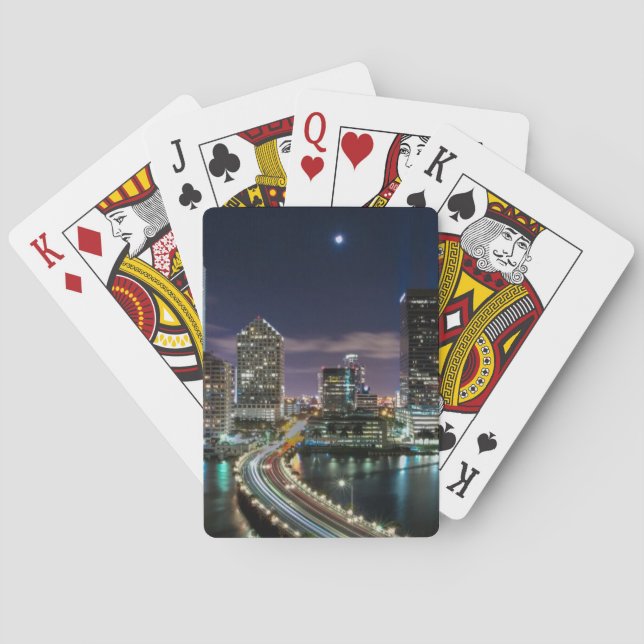 Skyline of Miami city with bridge at night Playing Cards (Back)