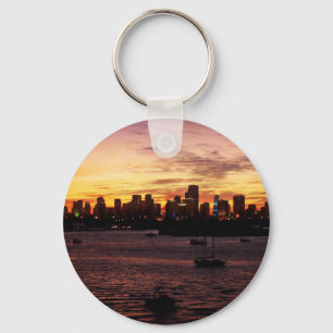 Skyline of Miami Florida at Sunset Key Ring