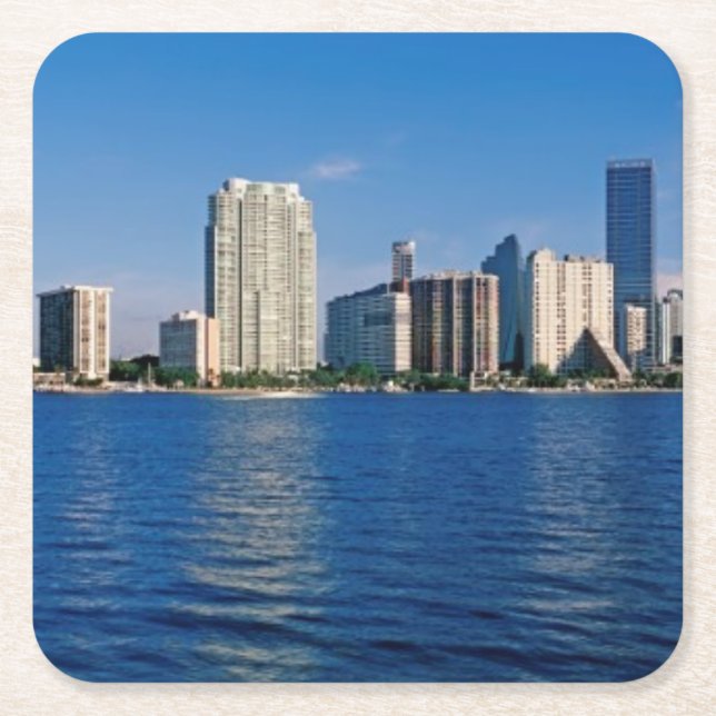 Skyline of Miami, Florida Square Paper Coaster (Front)