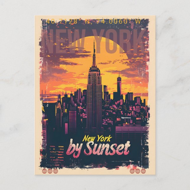 Skyline of Ney York by Sunset Postcard (Front)