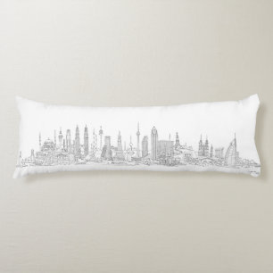 Skyline of the World (Black + White) Body Cushion