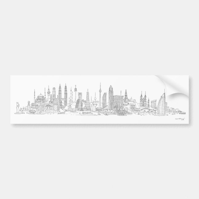 Skyline of the World (Black + White) Bumper Sticker (Front)