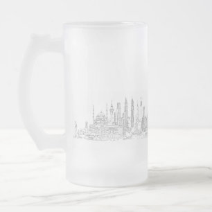 Skyline of the World (Black + White) Frosted Glass Beer Mug