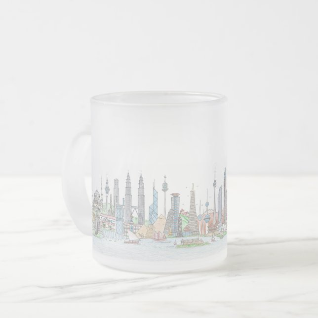 Skyline of the World Frosted Glass Coffee Mug (Front Left)