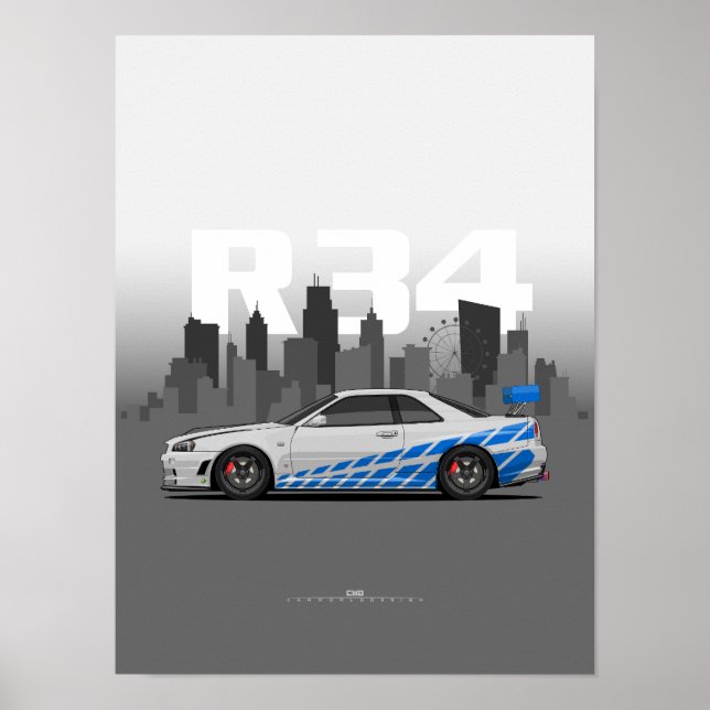Skyline R34 Japanese Performance Illustration Poster (Front)