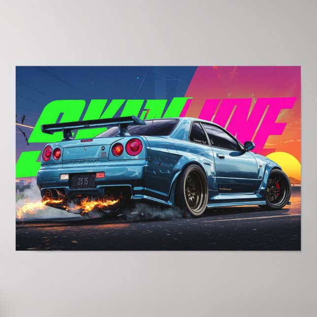 Skyline R34 Neon Drift Poster (Front)