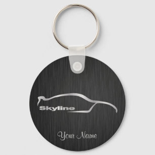 Skyline Silver Silhouette with elegant black backg Key Ring