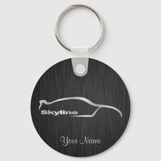 Skyline Silver Silhouette with elegant black backg Key Ring (Front)