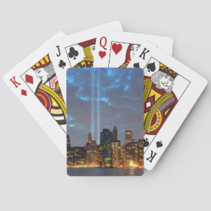 Skyline view of city in night. playing cards