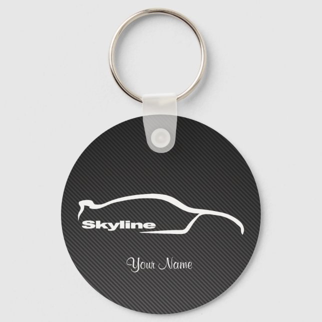 Skyline White Silhouette Logo w/ faux Carbon fibre Key Ring (Front)
