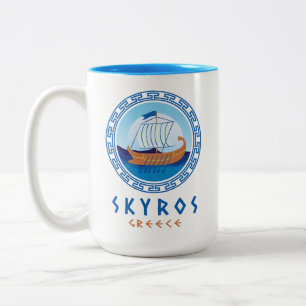 Skyros, Greece Greek Ship Design Two-Tone Coffee Mug