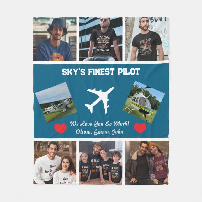 'Sky's Finest Pilot' Photo Collage,Aeroplane,Moder Fleece Blanket (Front)