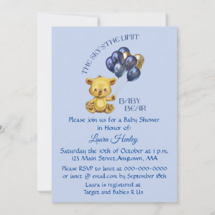 Sky's the Limit Baby Bear Blue Shower Invitation