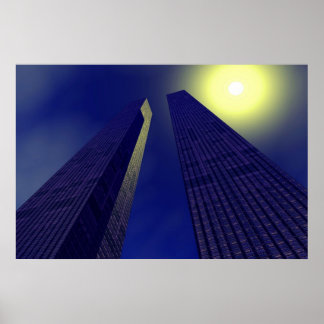 skyscapers in blue poster