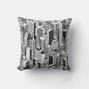 Skyscraper city illustration, isometric seamless p cushion