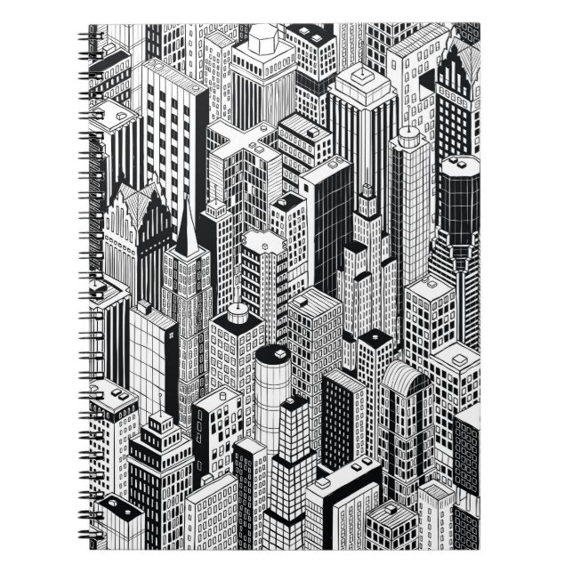 Skyscraper city illustration, isometric seamless p notebook (Front)