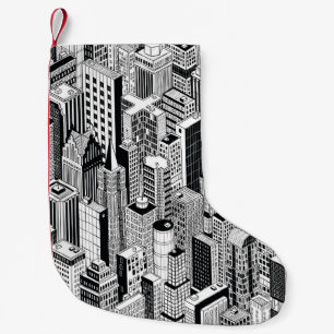 Skyscraper city illustration, isometric seamless p small christmas stocking