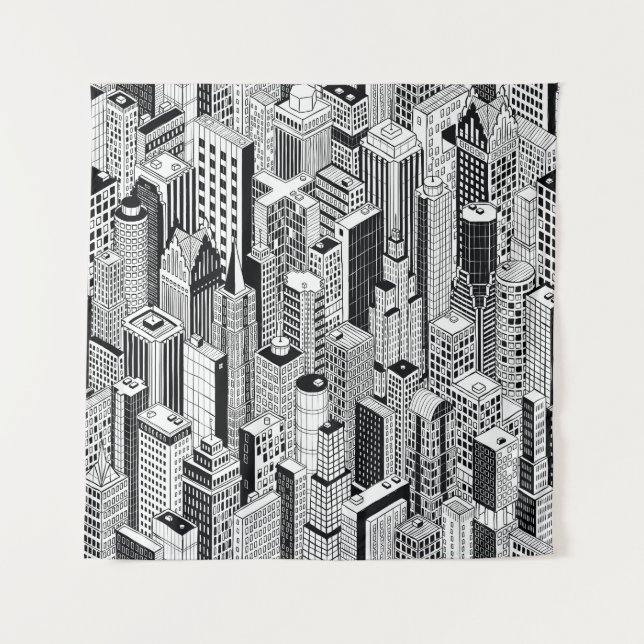 Skyscraper city illustration, isometric seamless p tapestry (Front)