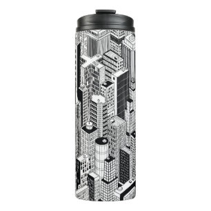 Skyscraper city illustration, isometric seamless p thermal tumbler