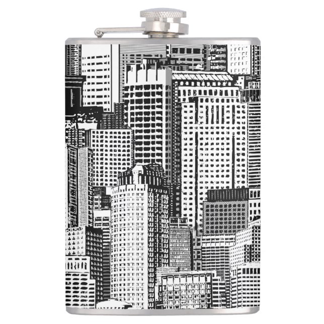 Skyscraper City Isometric Seamless Texture Hip Flask (Front)