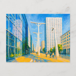 Skyscrapers and street life - Warsaw oil painting Holiday Postcard