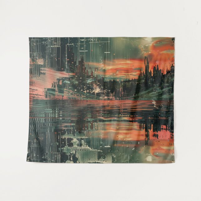 Skyscrapers At Night Abstract Backdrop Tapestry (Front (Horizontal))