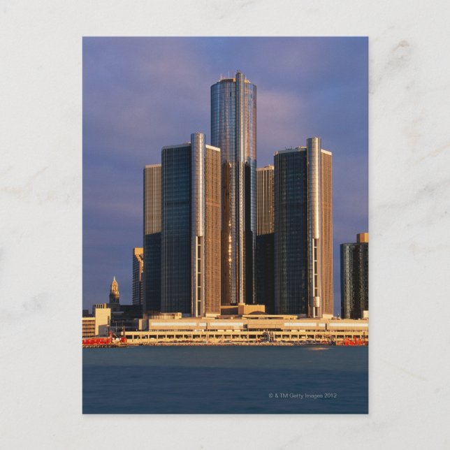 Skyscrapers by the water in Detroit 3 Postcard (Front)