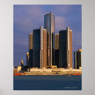 Skyscrapers by the water in Detroit 3 Poster