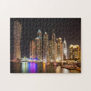 Skyscrapers in Dubai Marina at night, UAE Jigsaw Puzzle