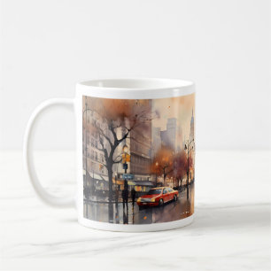 Skyscrapers, Street Lantern, and a Raining  Coffee Mug