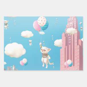Skyward Bound Kittens Wrapping Paper Sheet