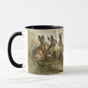 Skyward Fluff Meadow Hare Whimsical Rabbit Family  Mug