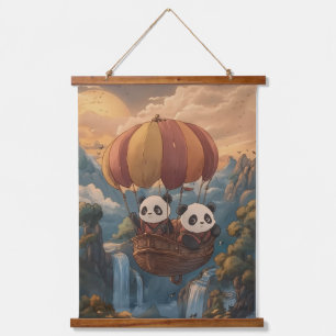 Skyward Journey: Panda Explorers in Flight Hanging Tapestry