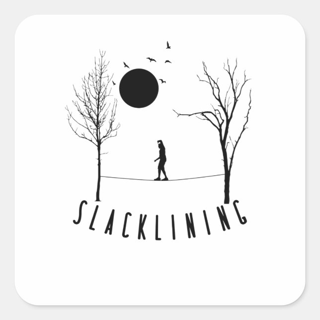 Slackline zwischen zwei Bäumen / Darkline Square Sticker (Front)