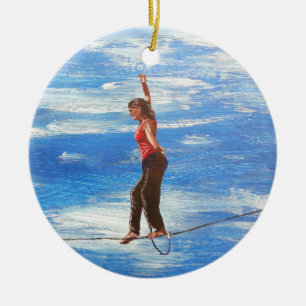 Slacklining Art Ceramic Ornament
