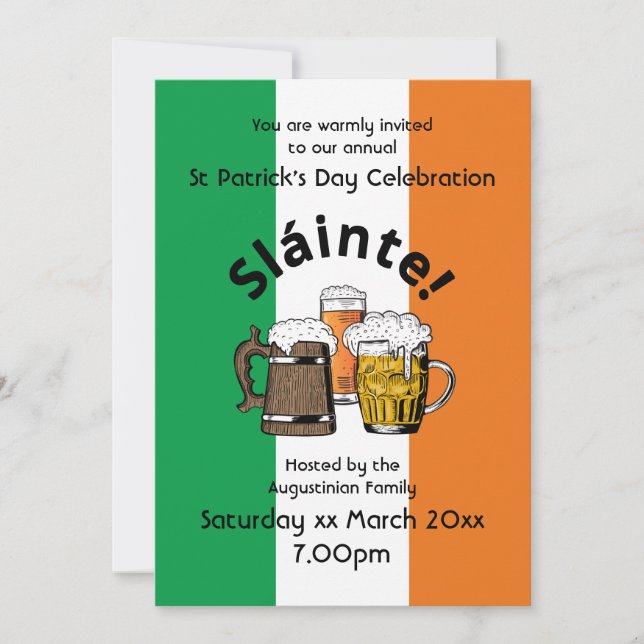 Sláinte Beer Irish Flag St Patricks Day Invitation (Front)