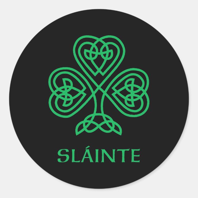 Slainte Celtic Knot Irish Shamrock Green Shamrock Classic Round Sticker (Front)