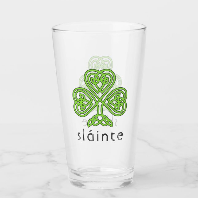 Slainte Celtic Shamrock Green St. Patrick's Day Glass (Front)