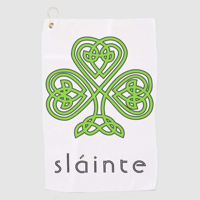 Slainte Celtic Shamrock Green St. Patrick's Day Golf Towel (Front)