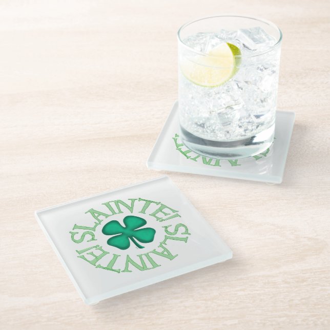 Slainte clear glass coaster (Angled)