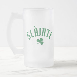 SLÀINTE Funny Irish St. Patrick's Day Green Clover Frosted Glass Beer Mug