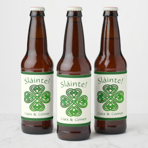 Sláinte Green Celtic Irish Shamrock Name Beer Bottle Label