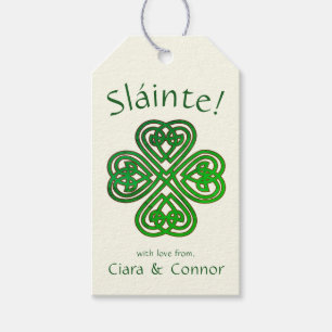 Sláinte Green Celtic Irish Shamrock Name Gift Tags