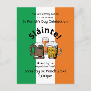 Sláinte Irish Flag St Patricks Day Invitation Postcard
