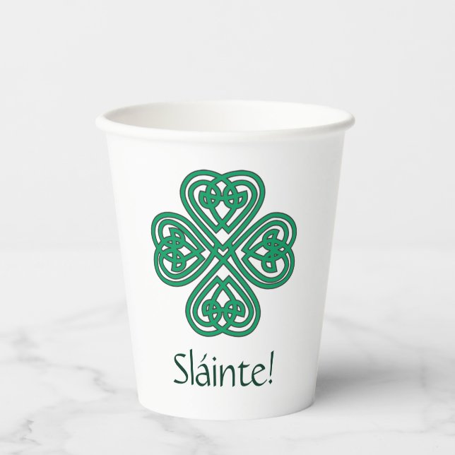 Sláinte Irish Shamrock Green Celtic Lucky Clover M Paper Cups (Front)