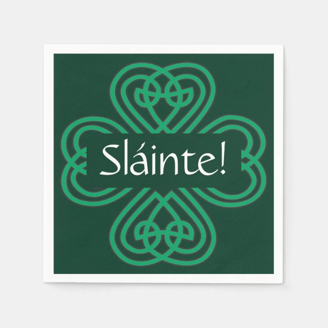 Sláinte Irish Shamrock Green Celtic Lucky Clover Napkin (Front)