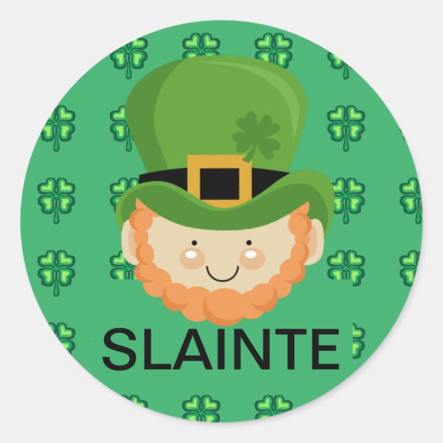 Slainte Leprechaun and shamrocks Classic Round Sticker (Front)