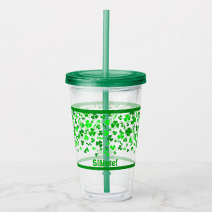 Sláinte Lucky Irish Shamrocks Design Personalised Acrylic Tumbler