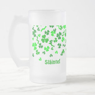 Sláinte Lucky Irish Shamrocks Design Personalized Frosted Glass Beer Mug